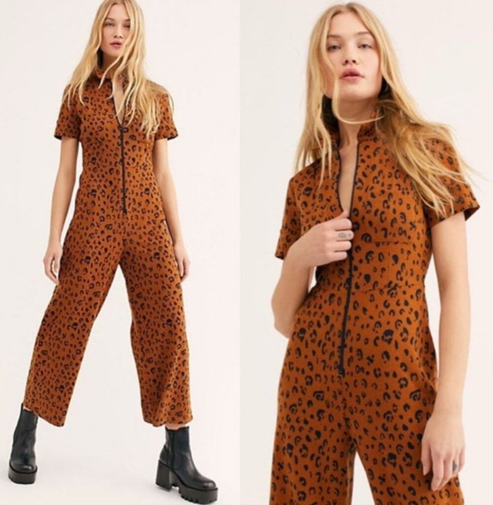 Free People Ellie Leopard Print Jumpsuit - XS